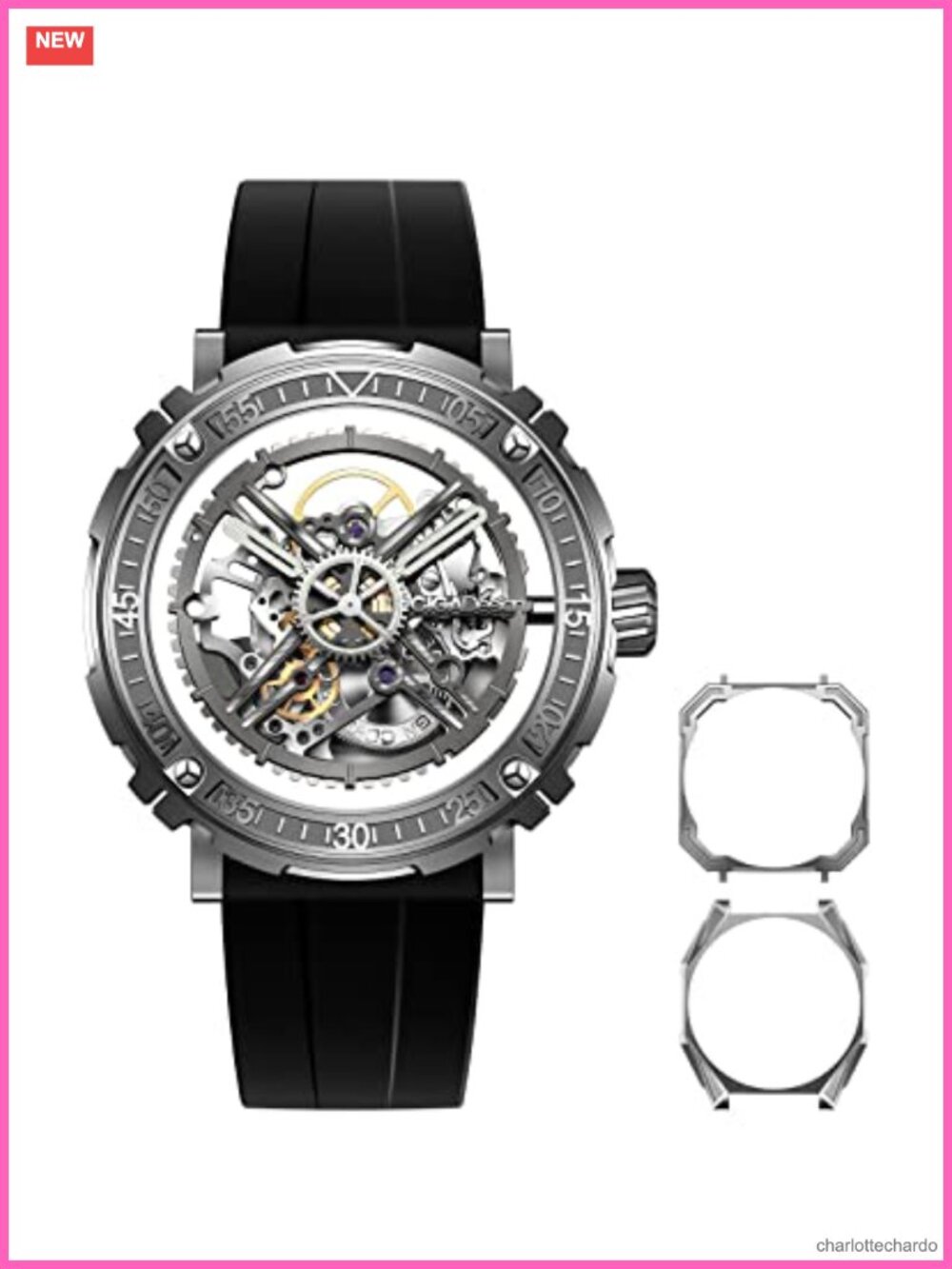 Automatic Mechanical Watch Detachable Case Sapphire Crystal Fluororubber Strap